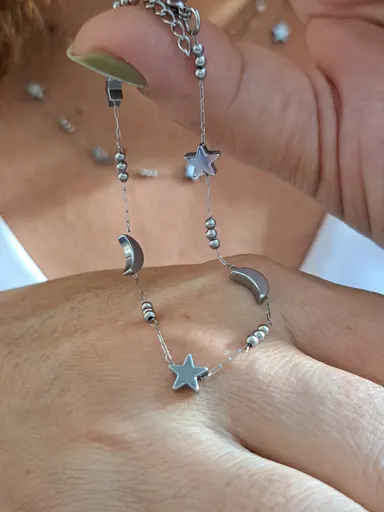 Foto de pulseira lua e estrela 3d em aço inox