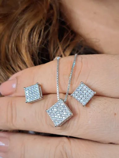 Foto de conjunto ródio quadrado zircônias