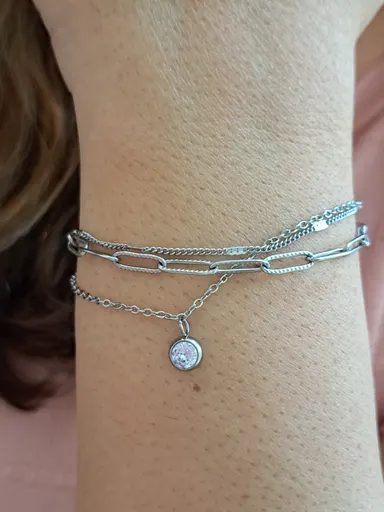 Foto de pulseira, trio aço inox com ponto luz