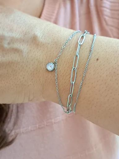 Foto de pulseira, trio aço inox com ponto luz