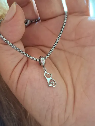 Foto de pulseira berloque gatinho aço inox