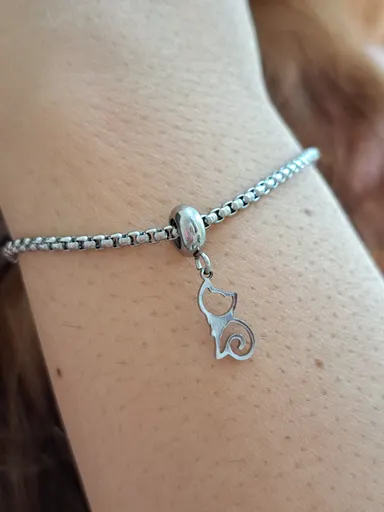 Foto de pulseira berloque gatinho aço inox