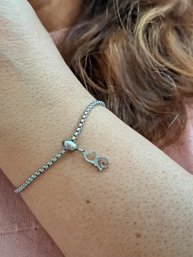 Foto de pulseira berloque gatinho aço inox