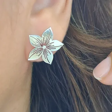 Foto de brinco flor detalhes vazados em aço inox