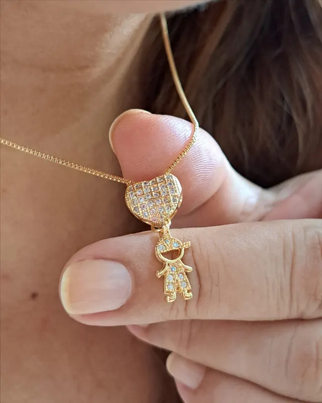 Foto de colar veneziana coração 1 menino zircônias Foto de colar veneziana coração 1 menino zircônias