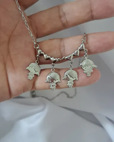 Foto de colar 4 filhos  coração cheio em aço inox