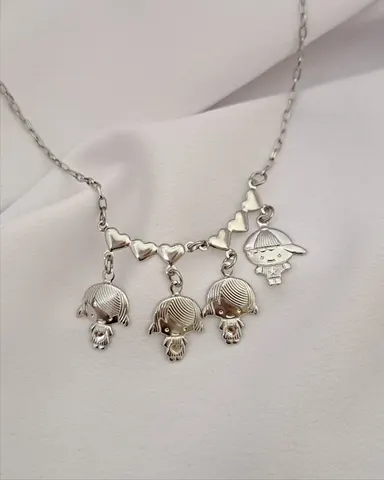 Foto de colar 4 filhos  coração cheio em aço inox
