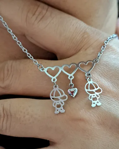 Foto de colar 2 filhos 1 coração aço inox