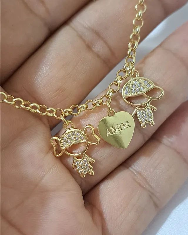 Foto de pulseira casal zircônias elo português Foto de pulseira casal zircônias elo português