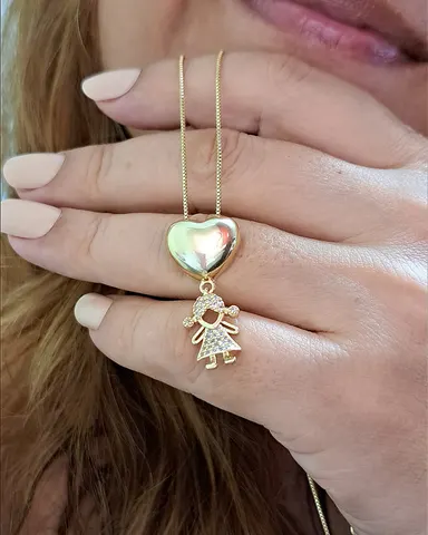 Foto de colar coração robusto menina zircônias