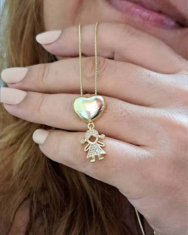 Foto de colar coração robusto menina zircônias Foto de colar coração robusto menina zircônias