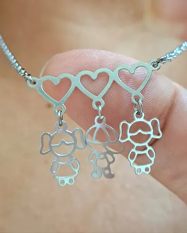 Foto de colar filhos 2 meninas 1 menino em aço inox