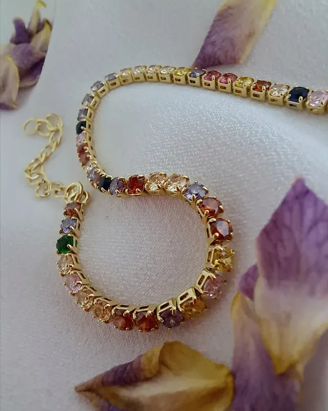 Foto de pulseira riviera zircônias coloridas 2mm Foto de pulseira riviera zircônias coloridas 2mm