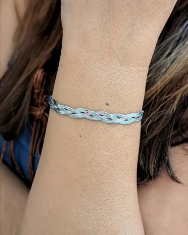 Foto de pulseira trança 3 fitas de 2mm em aço inox