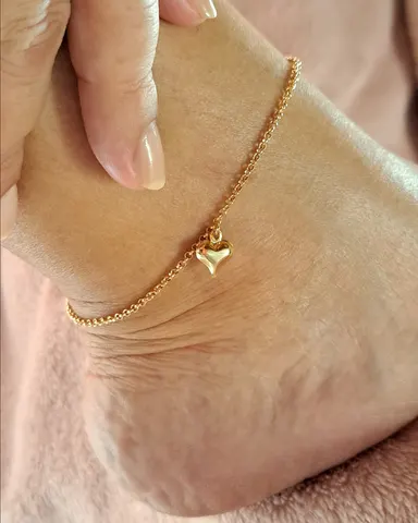 Foto de tornozeleira elo português pingente coração