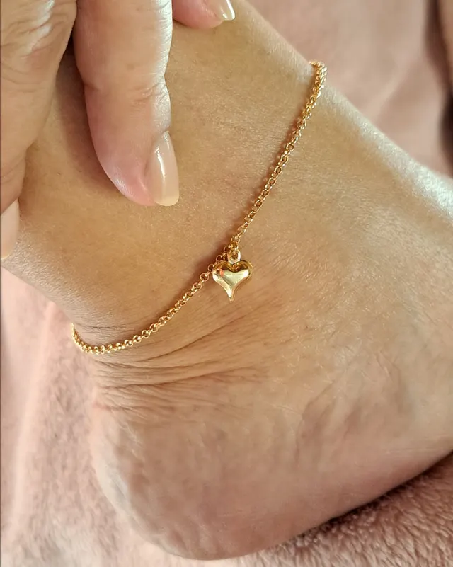 Foto de tornozeleira elo português pingente coração Foto de tornozeleira elo português pingente coração