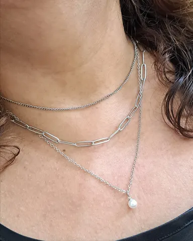 Foto de colar aço inox trio com uma pérola