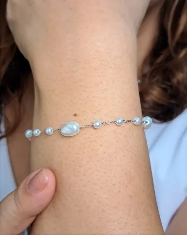 Foto de pulseira aço inox pérola sintética