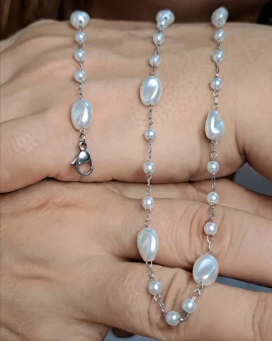 Foto de colar aço inox pérola sintética