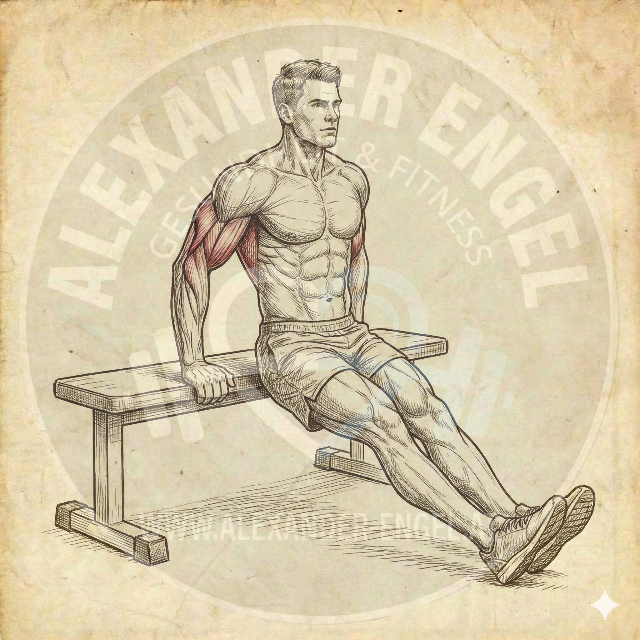 Trizeps-Dips an der Flachbank