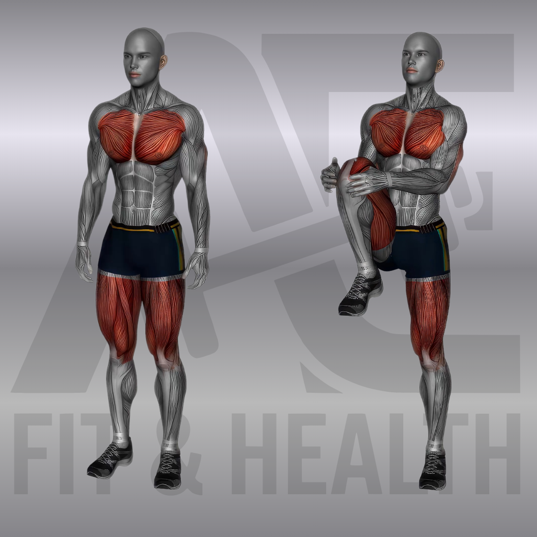 Dehnung des Gluteus Maximus – Eine Person liegt auf dem Rücken und zieht ein angewinkeltes Knie mit beiden Händen zur Brust, um das Gesäß zu dehnen.