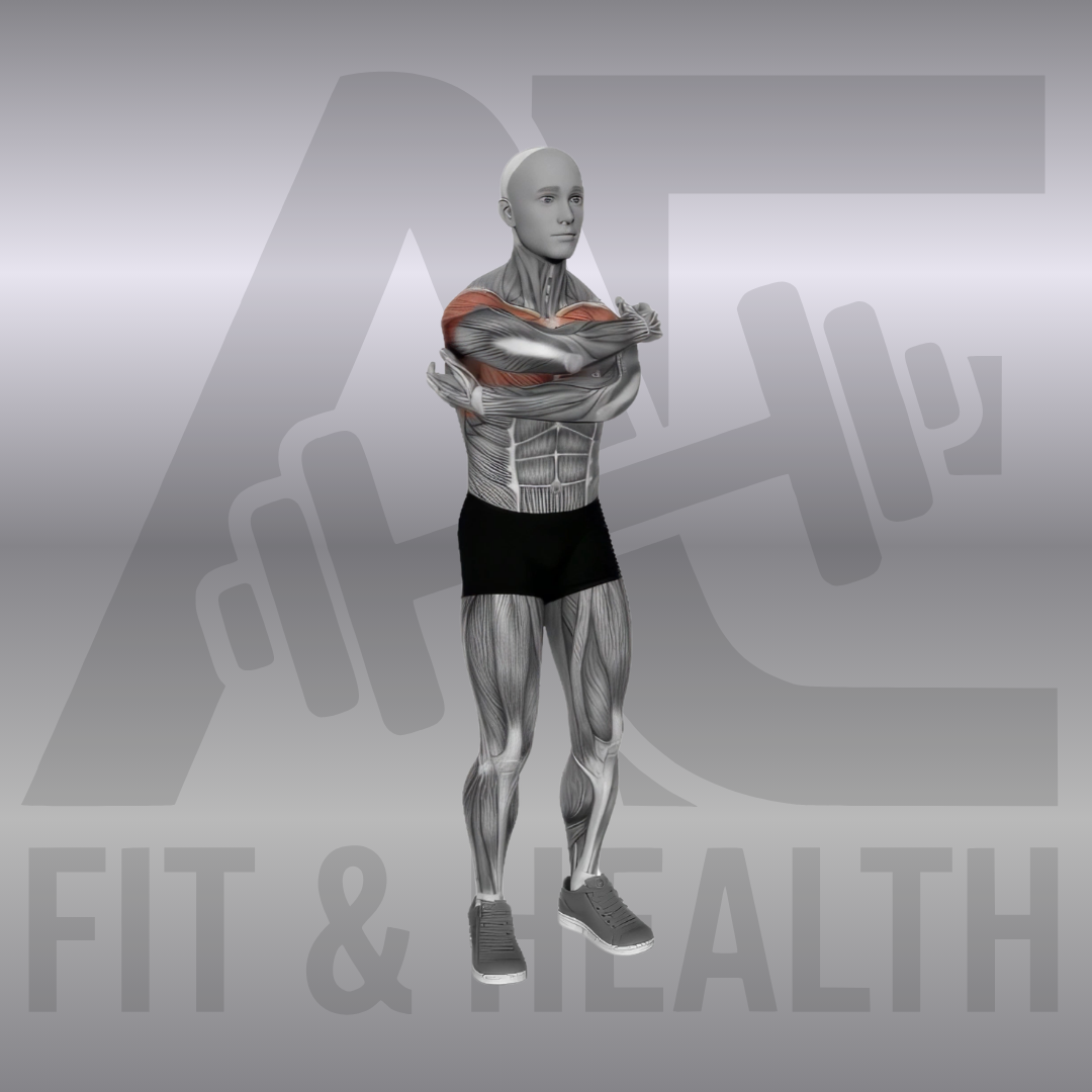 Back Slaps Wrap Around Stretch – Person steht aufrecht und schwingt die Arme dynamisch um den eigenen Körper, um die Brust- und Schultermuskulatur zu mobilisieren.