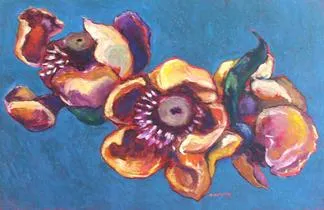 Three Waterlilies on Cobalt Blue