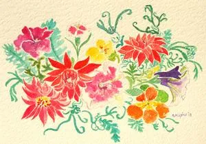 California Poppies, Petunias, and Nasturtiums