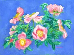 Wild Roses, Cobalt Background