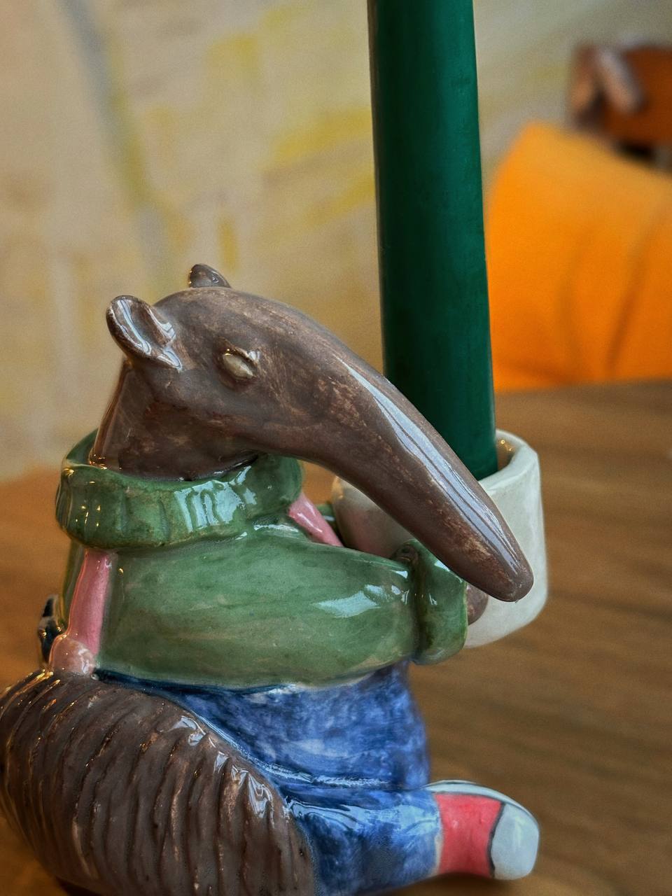 ‘Anteater the hipster’ candleholder — handmade ceramic piece by Alisa Merenfeld