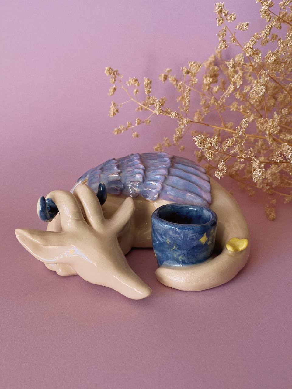 ‘Lavender dragon’ candleholder — handmade ceramic piece by Alisa Merenfeld
