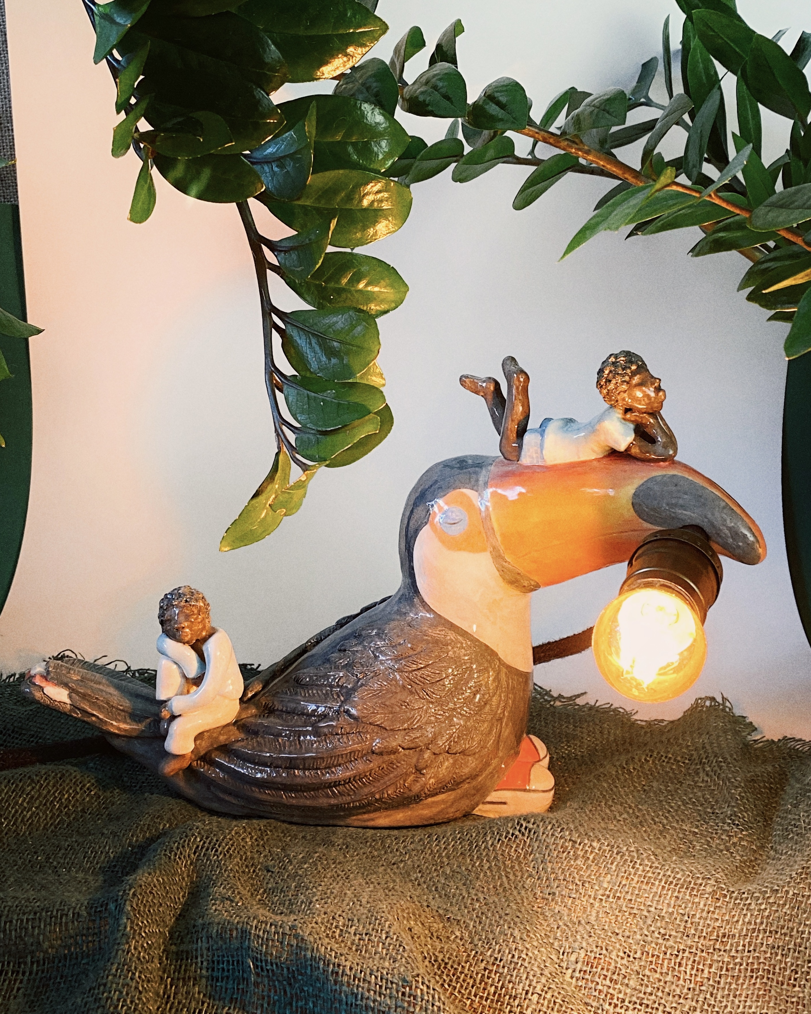 ‘Toco the toucan’ lamp — handmade ceramic lamp by Alisa Merenfeld