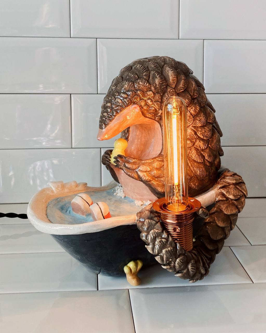 ‘Ozzy the cleanest armadillo’ lamp — handmade ceramic lamp by Alisa Merenfeld