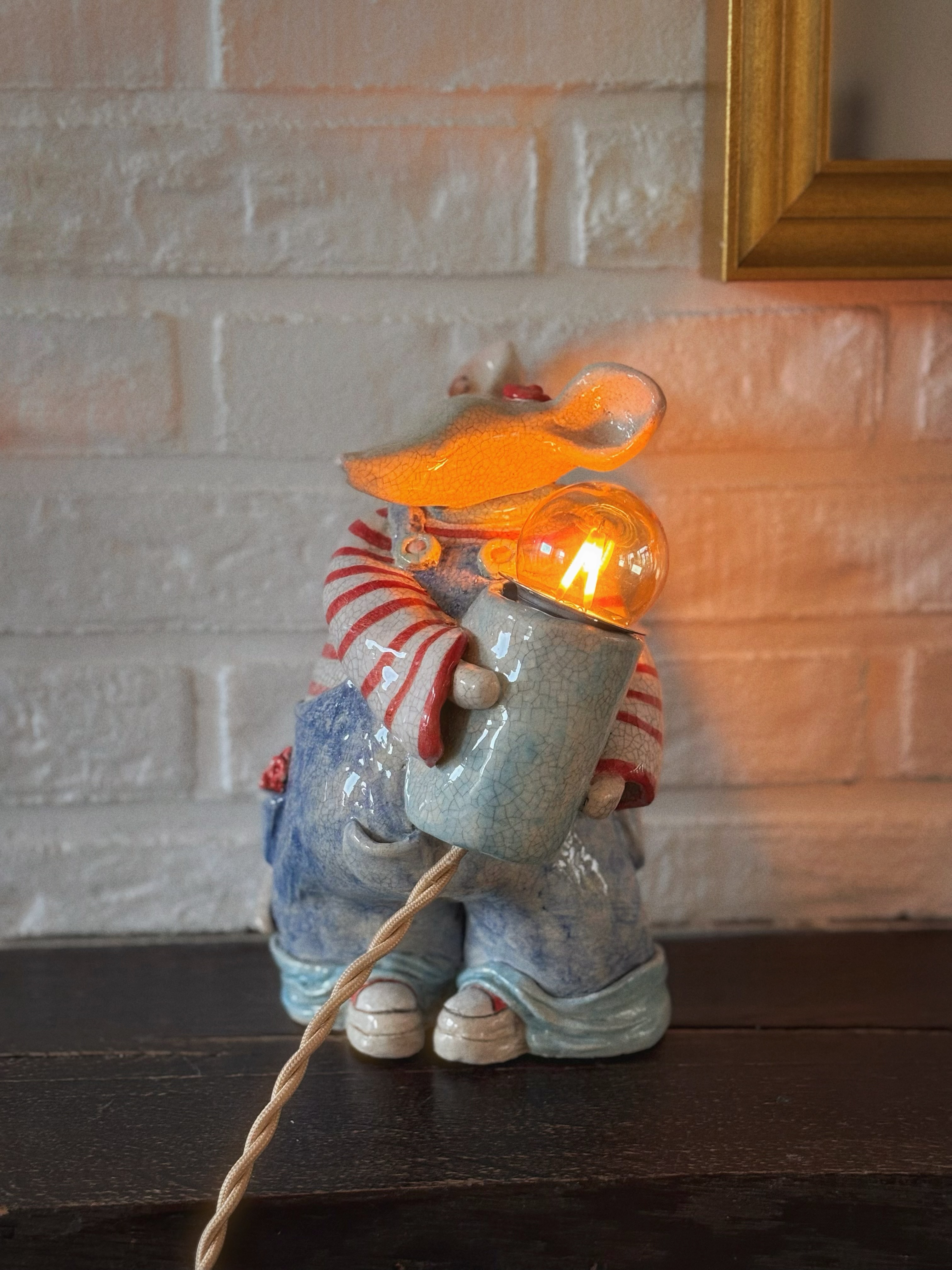 ‘Milo the mouse’ lamp — handmade ceramic lamp by Alisa Merenfeld