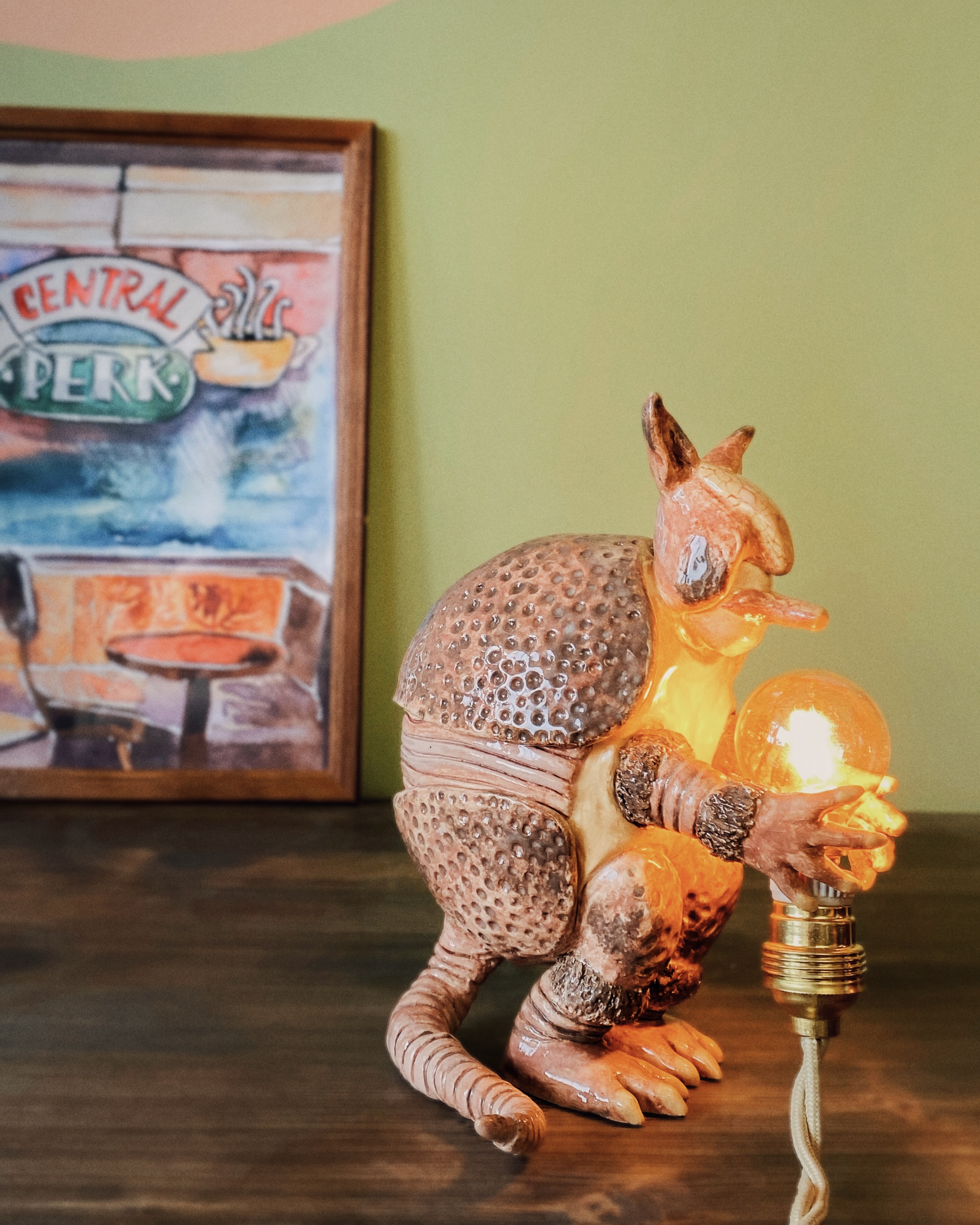 ‘Holiday armadillo’ lamp — handmade ceramic lamp by Alisa Merenfeld