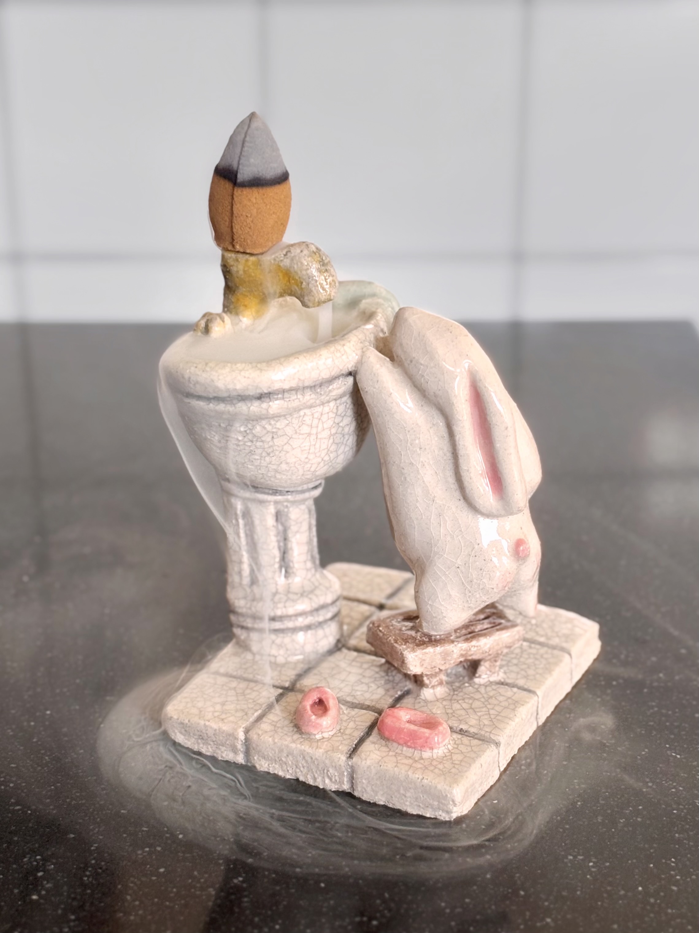 ‘Tidy bunny’ incense holder — handmade ceramic piece by Alisa Merenfeld