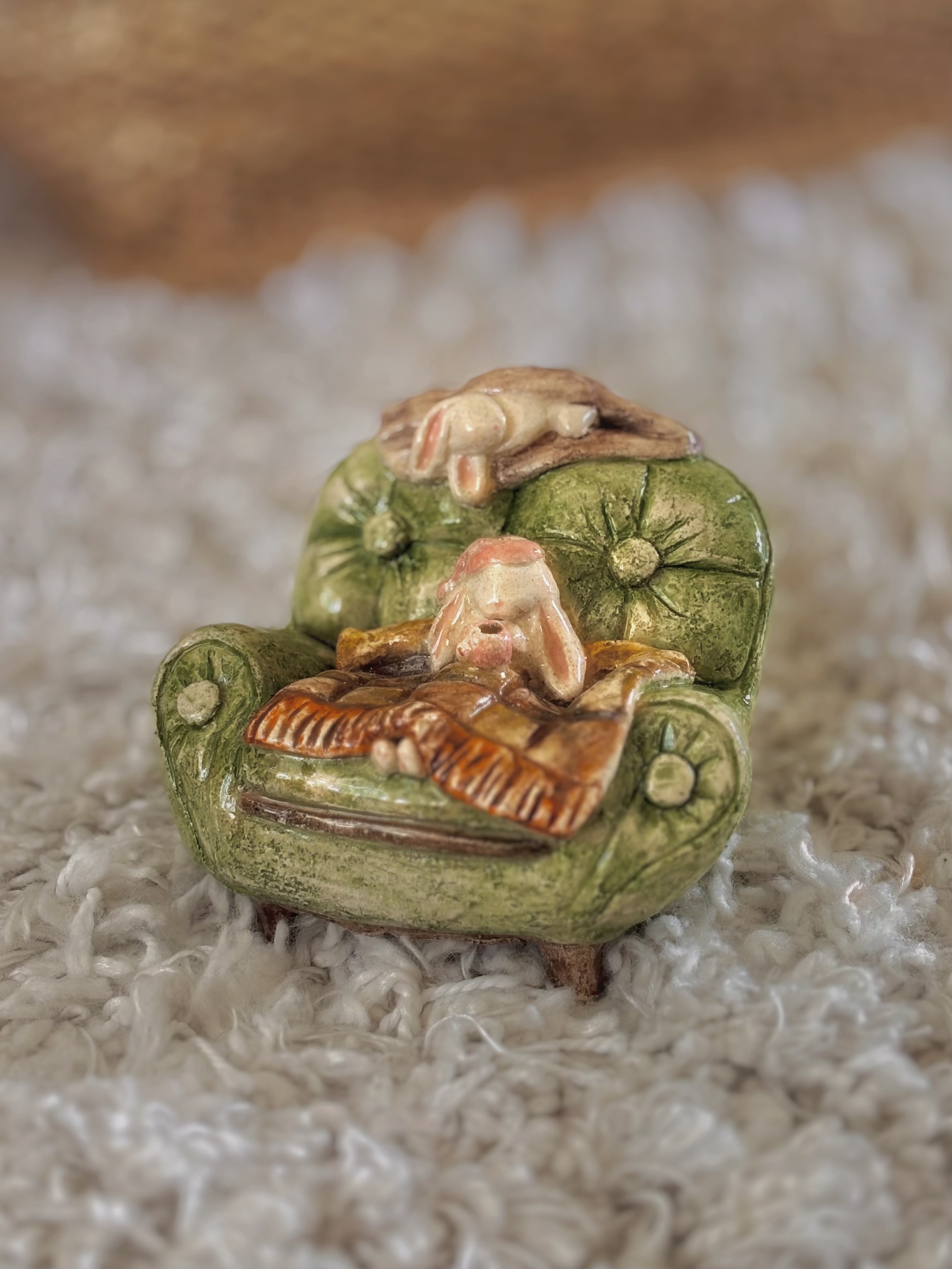 ‘Sleepy bunnies’ — handmade ceramic incense holder by Alisa Merenfeld