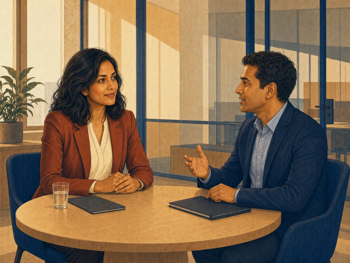 Candidate introducing themselves while the recruiter listens attentively