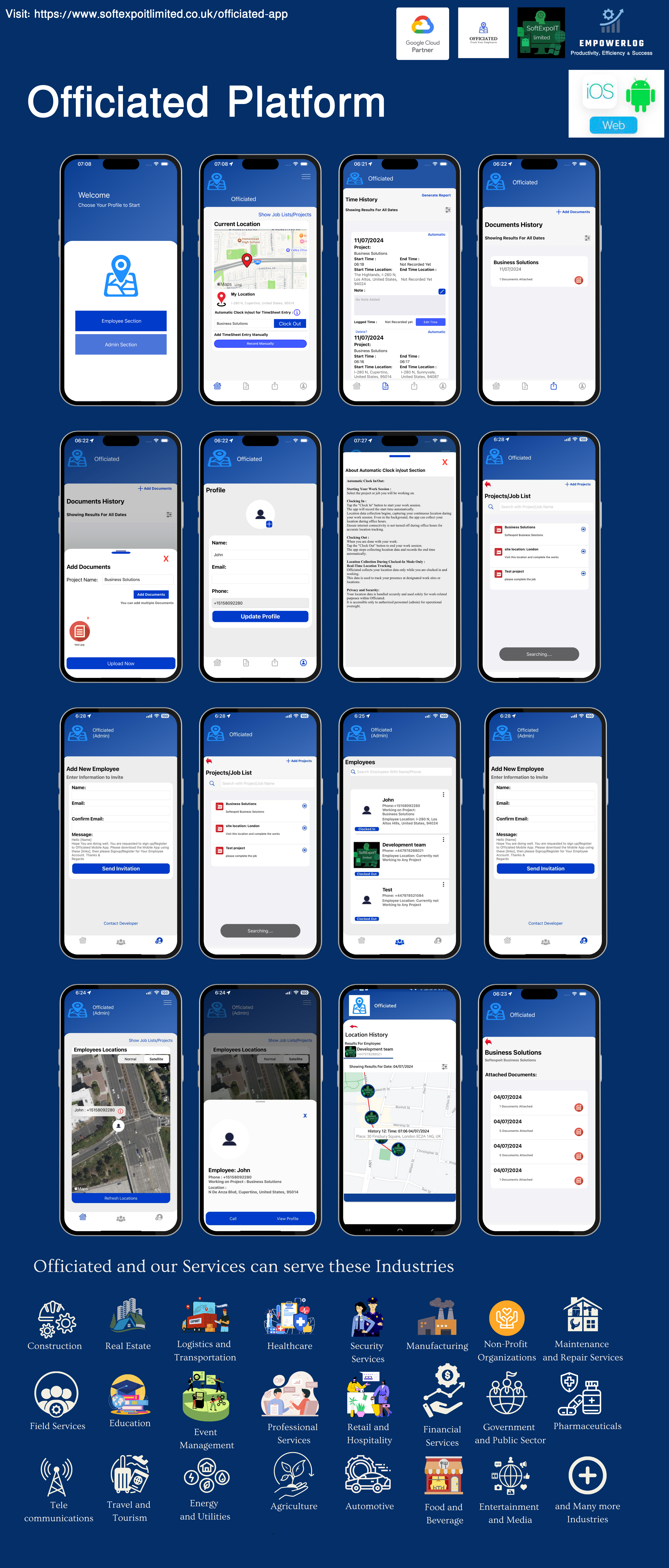 Officiated v1 : Monitor Employees Realtime Location, Track Time and Manage Documents in Real time.