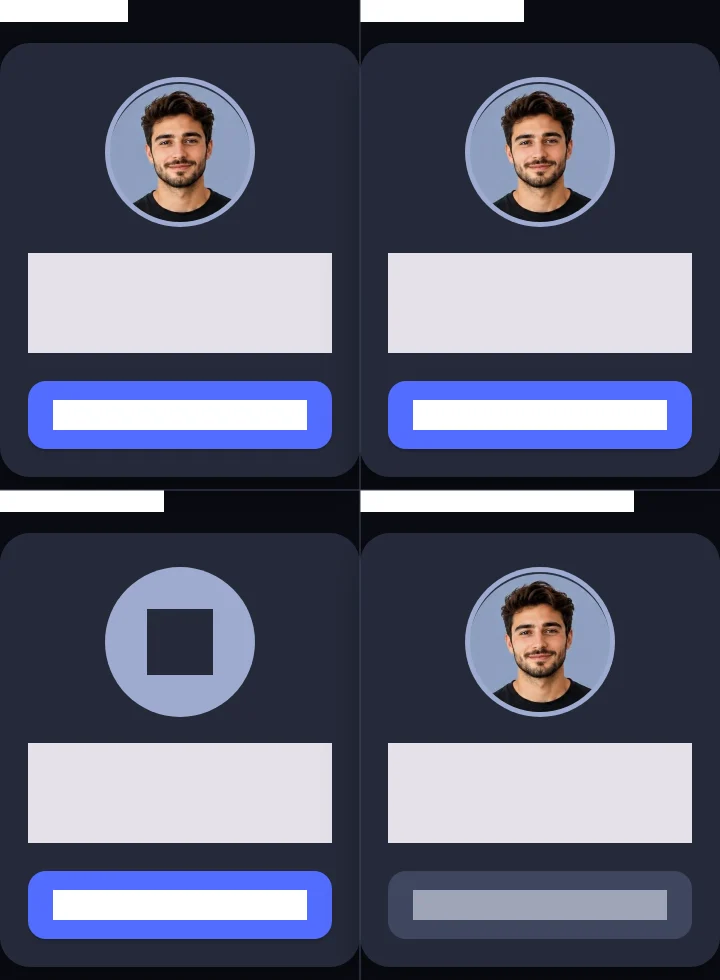 Profile card CI golden test with text intentionally obscured as rectangular blocks