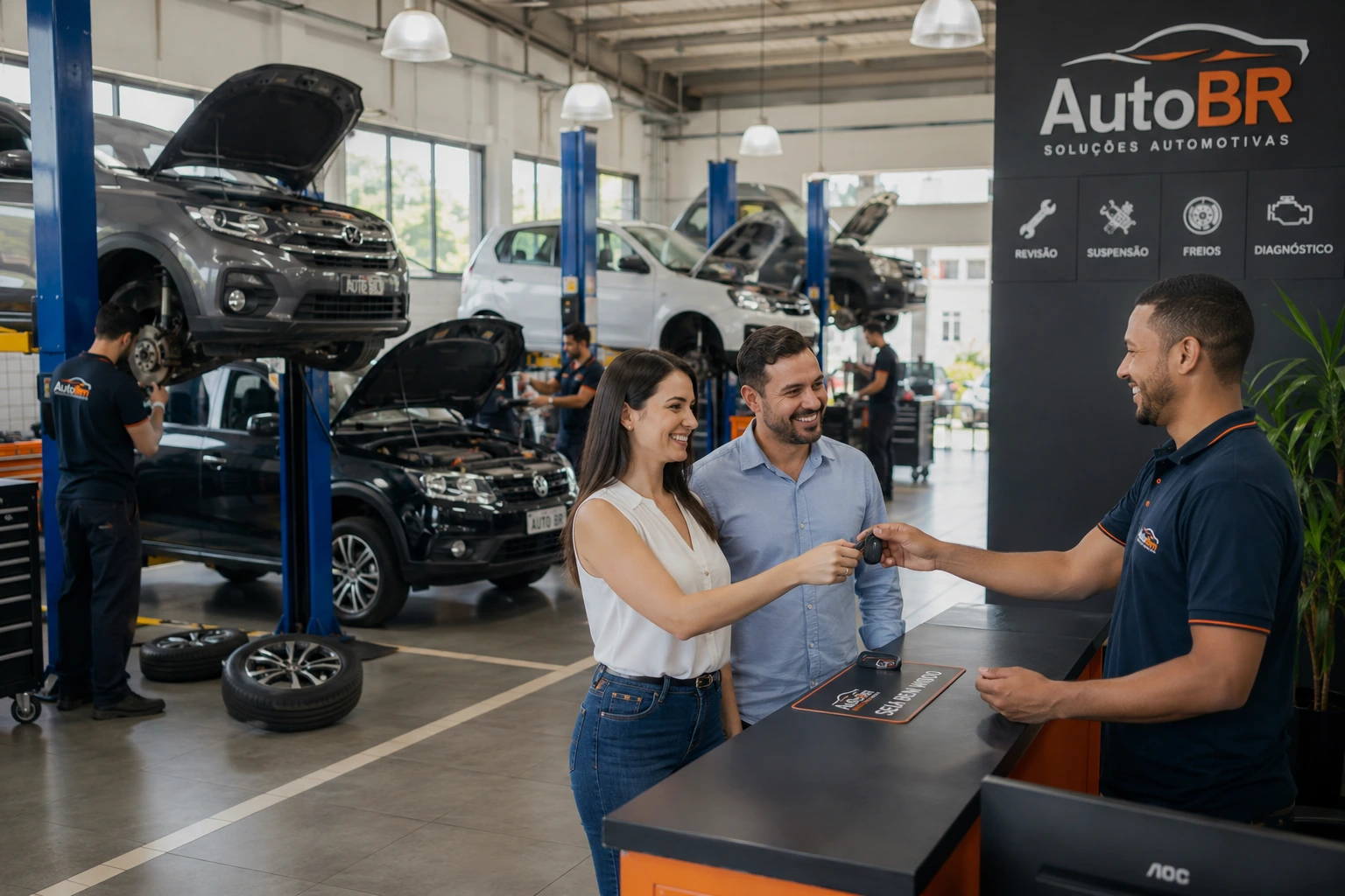Oficina mecânica moderna recebendo clientes