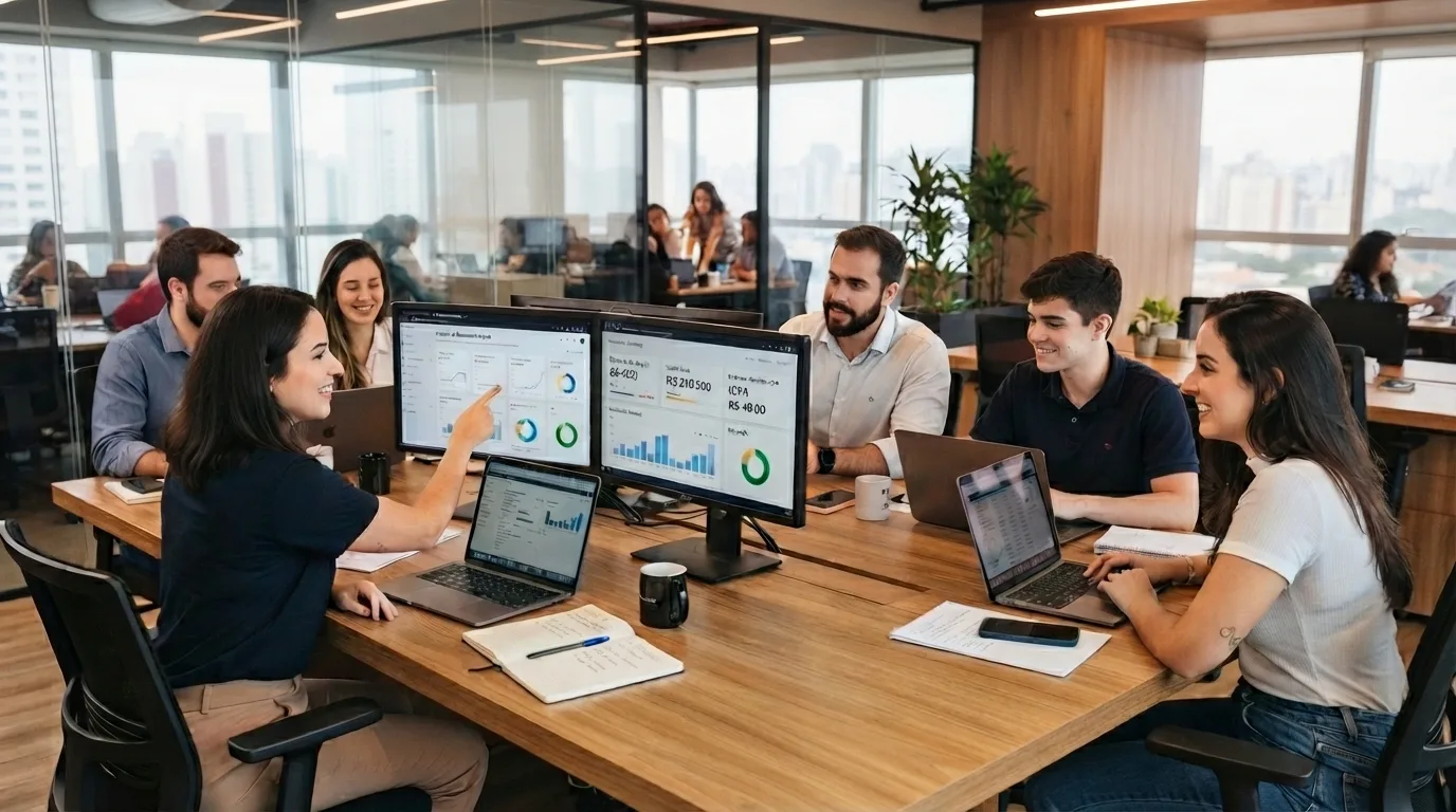 Equipe da Alta Marketing trabalhando em estratégias de marketing digital para clientes