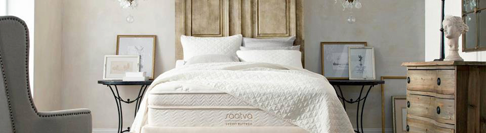 Saatva luxury mattress offer banner featuring premium mattress and comfortable bedroom setup