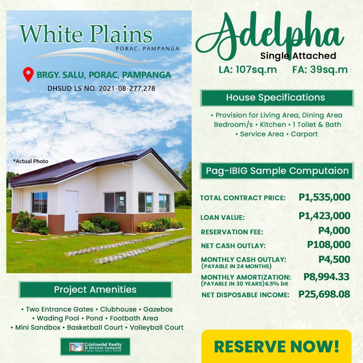 White Plains - Single Attached ( Adelpha Model) — Philippines, 