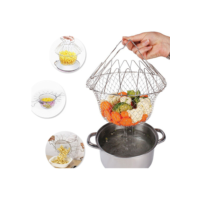 Cozinha Doméstica Dreno Azul Dobrável Cesta De Cozinheiro Estilo Francês Ferramenta De Fritura Em Aço Inoxidável