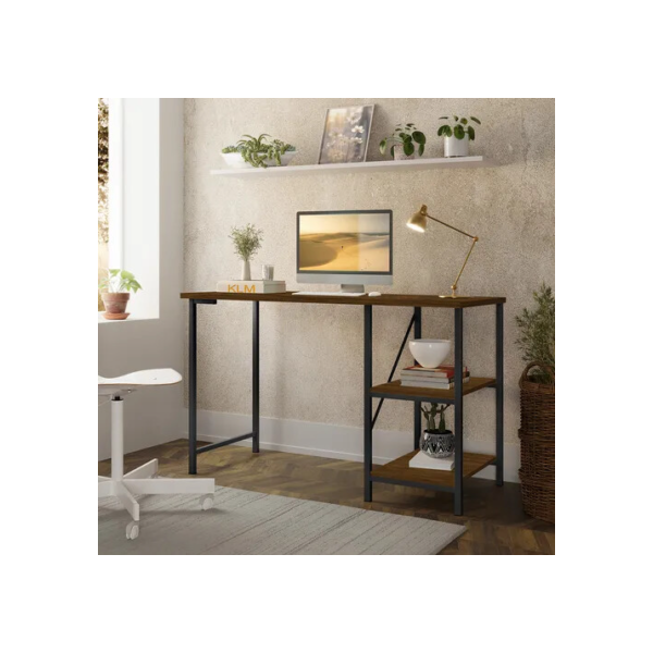 Mesa Escrivaninha Mesa Office Estudo Estilo Industrial Cor Preto Imbuia 1,10m KLM
