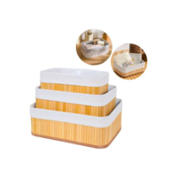 Kit 3 Cestos Organizadores de Bambu Multiuso com Forro - KONTUZ