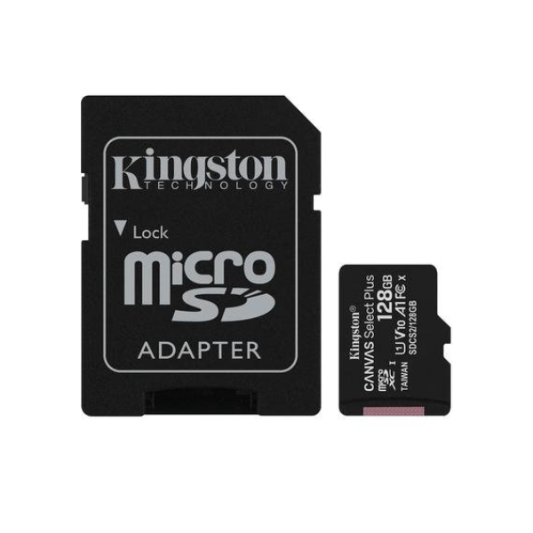 Cartão de memória Kingston microSD de 128GB Canvas Select Plus - 100MB/s - Classe 10 com adaptador SD - SDCS2/128GB