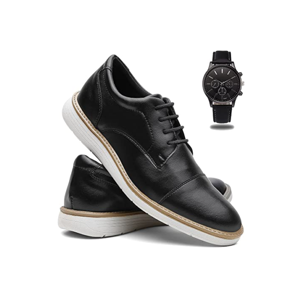 Sapato Social Masculino Casual Derby De Amarrar + Relógio de Ponteiro - Preto/39