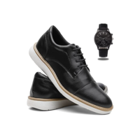 Sapato Social Masculino Casual Derby De Amarrar + Relógio de Ponteiro - Preto/39